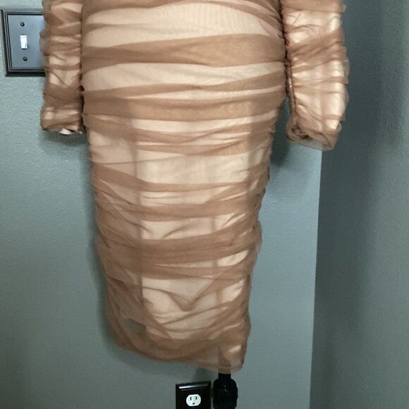 SEPIA BOUTIQUE Maisie Dress Brown Tulle Off Shoulder Bodycon - Picture 6 of 15